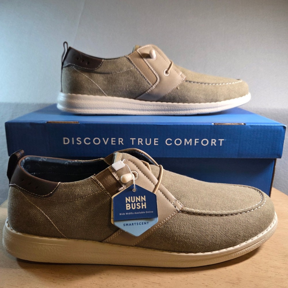 NEW Nunn Bush Brewski MT Slip Mens 11 M Stone Canvas‎ Loafers Boat Shoes